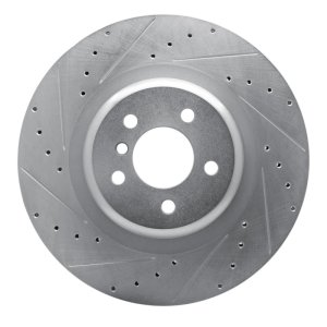 BMW X5 Brake Rotor (1) - Rear Left - R1 Concepts - Drilled & Slotted - Silver - `10-`14